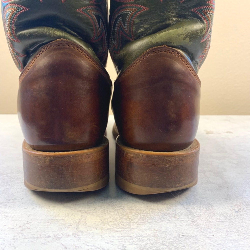 Justin 6.5D Bent Rail BR307 Cowboy Boots Brown Green 11" Square Toe USA Made - Picture 7 of 16